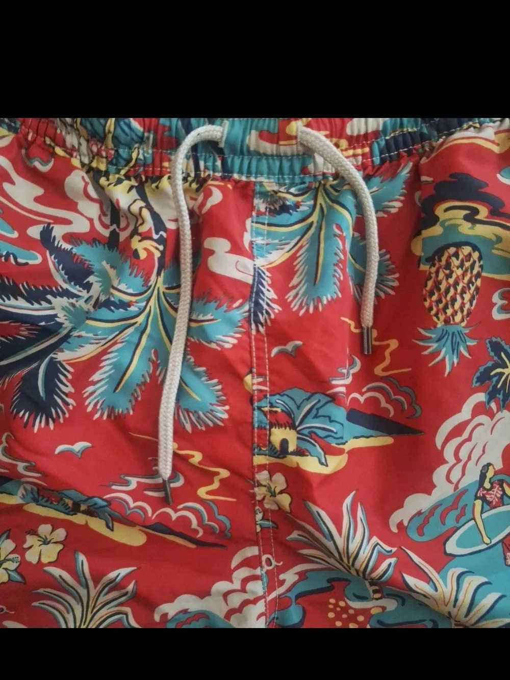 Polo Ralph Lauren Swim Trunks Mens Large Red Aloha Hawaiian Surfer Print Shorts